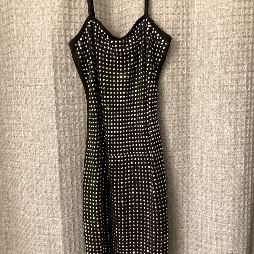 Fashion nova super stretchy black silver rhinestone dress